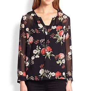 Joie Maurelle Sheer Silk Floral-Print Blouse (L)